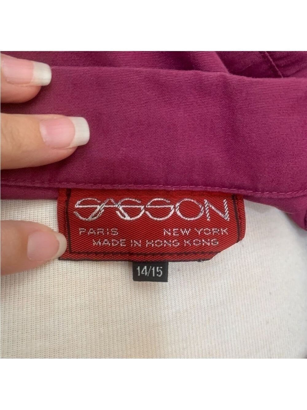 ❤️Vintage 90’s Sasson high neck puff sleeved plum button up midi dress sz 14/15 - Picture 9 of 10